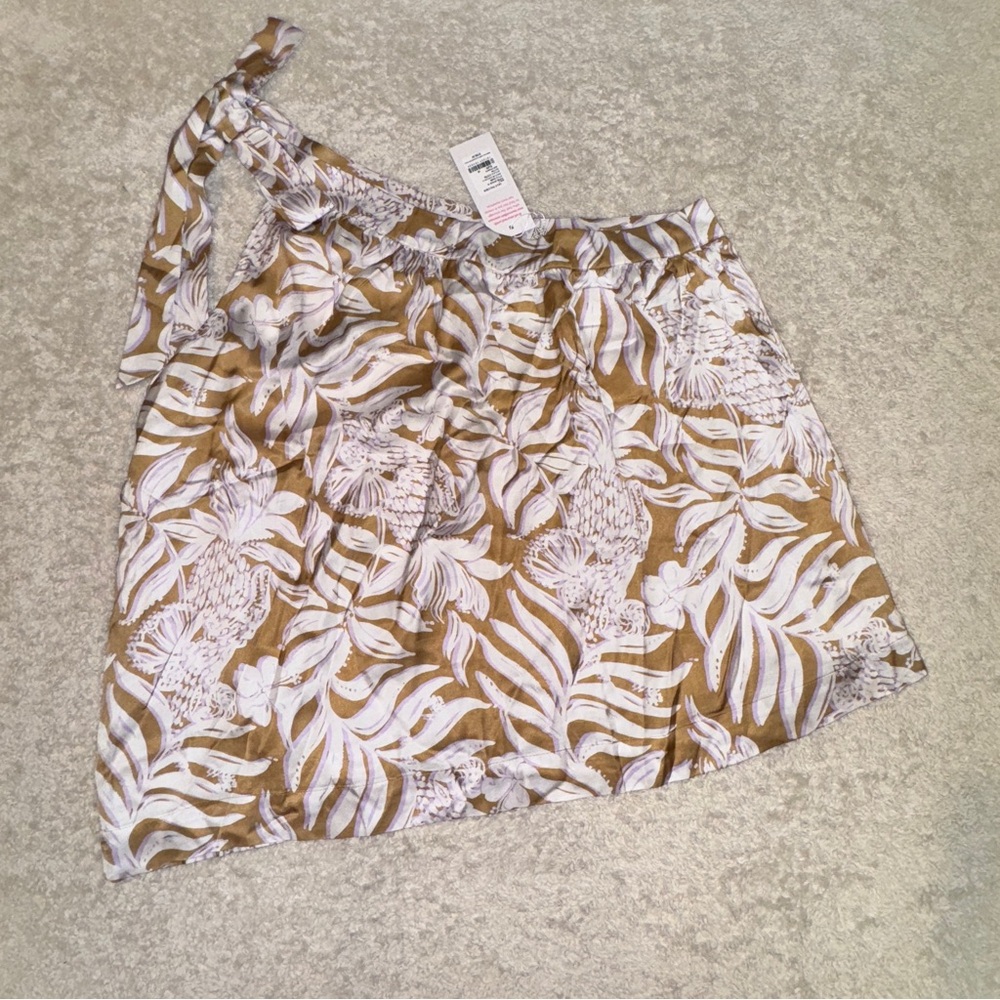 Lilly Pulitzer White and Tan Tropical Print One-Shoulder Top